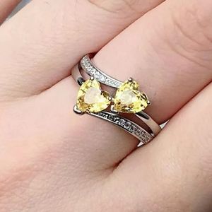 🆕️14K White Gold 2 Hearts Citrine Ring